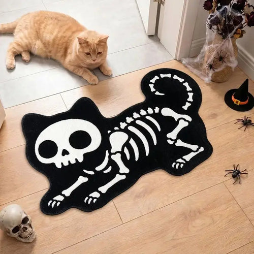 Skeleton Cat Rug — "Spooky Paws"
A black, cat-shaped rug featuring a bold white skeleton print — a striking accent for Halloween season or year-round if you love a gothic-inspired look. The soft, plush surface feels great