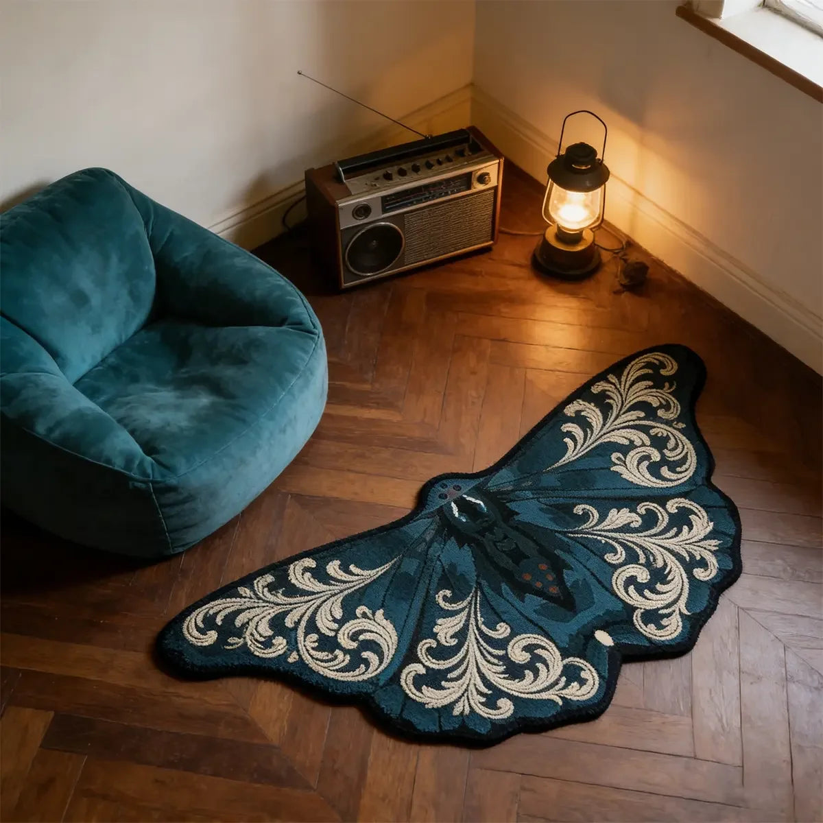 Cyberpunk Moth Rug — "Circuit Wings"