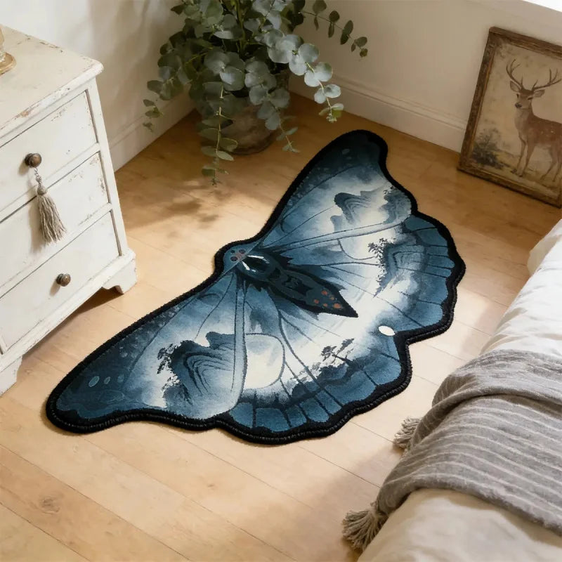 Cyberpunk Moth Rug — "Circuit Wings"