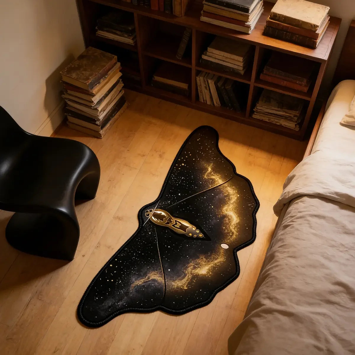 Cyberpunk Moth Rug — "Circuit Wings"