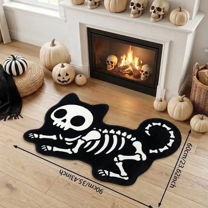 Skeleton Cat Rug — "Spooky Paws"
A black, cat-shaped rug featuring a bold white skeleton print — a striking accent for Halloween season or year-round if you love a gothic-inspired look. The soft, plush surface feels great