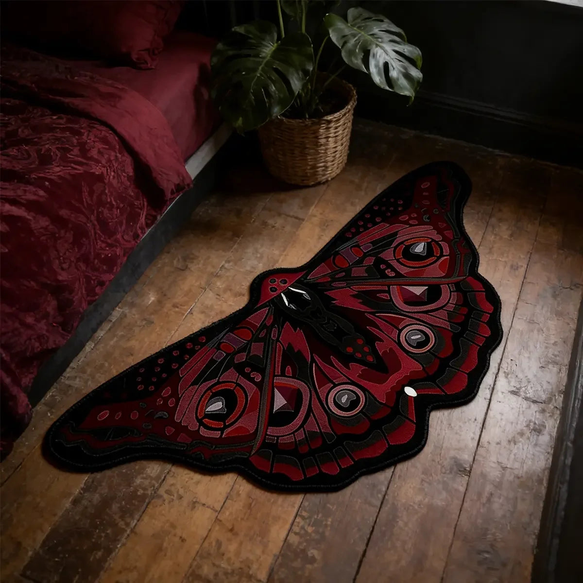 Cyberpunk Moth Rug — "Circuit Wings"