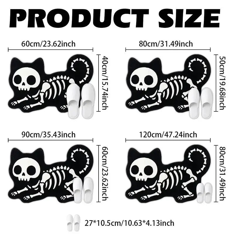 Skeleton Cat Rug — "Spooky Paws"
A black, cat-shaped rug featuring a bold white skeleton print — a striking accent for Halloween season or year-round if you love a gothic-inspired look. The soft, plush surface feels great