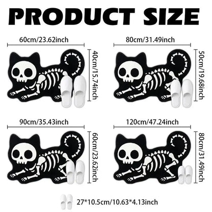 Skeleton Cat Rug — "Spooky Paws"
A black, cat-shaped rug featuring a bold white skeleton print — a striking accent for Halloween season or year-round if you love a gothic-inspired look. The soft, plush surface feels great