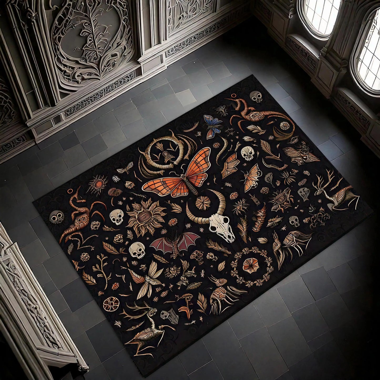 Dark Cabinet of Curiosities Rug — "Memento Mori"
