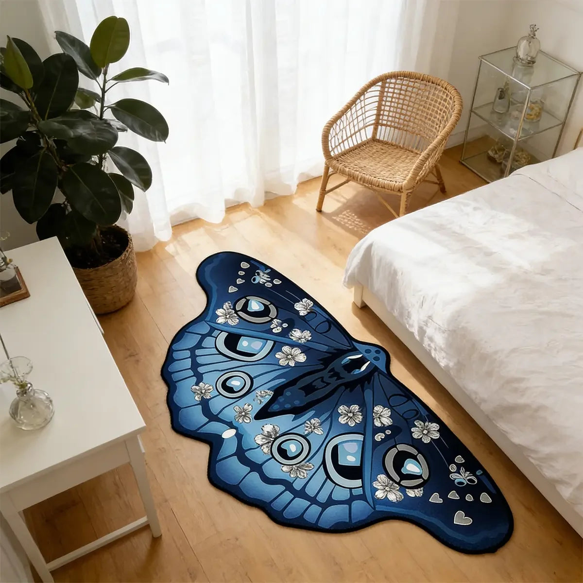 Cyberpunk Moth Rug — "Circuit Wings"