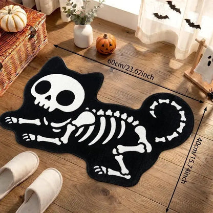Skeleton Cat Rug — "Spooky Paws"
A black, cat-shaped rug featuring a bold white skeleton print — a striking accent for Halloween season or year-round if you love a gothic-inspired look. The soft, plush surface feels great